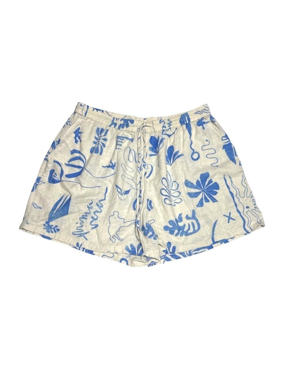 NWOT Lucky Brand Beach Linen Shorts Blue Coral Print M MSRP $70